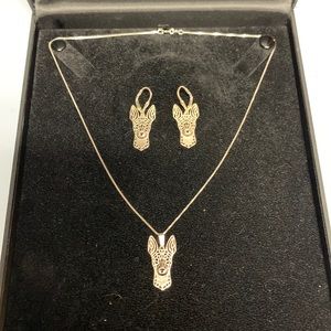 Sterling silver Rat Terrier necklace and earrings set